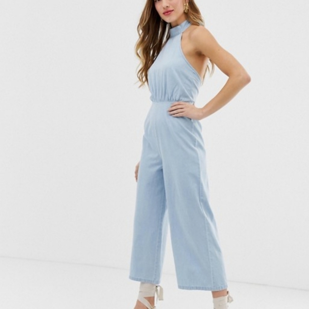 Asos halter denim jumpsuit